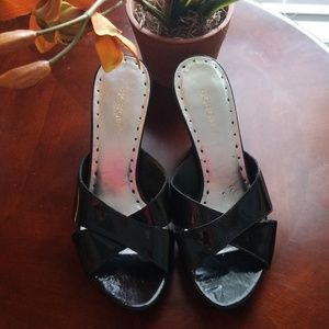 BCB Girls black patent wedge